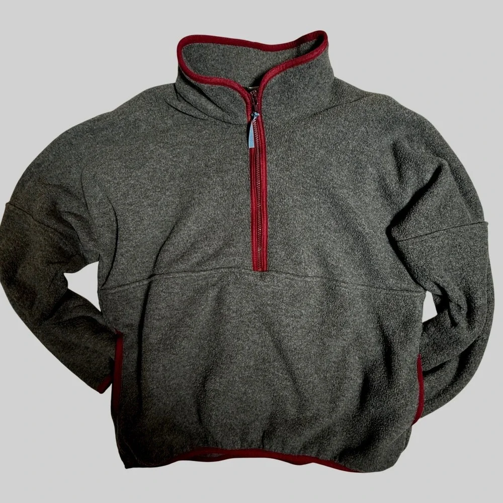VTG Early Winters Fleece Pullover Mens XL Grey Burgundy Quarter‎ Zip Gorpcore